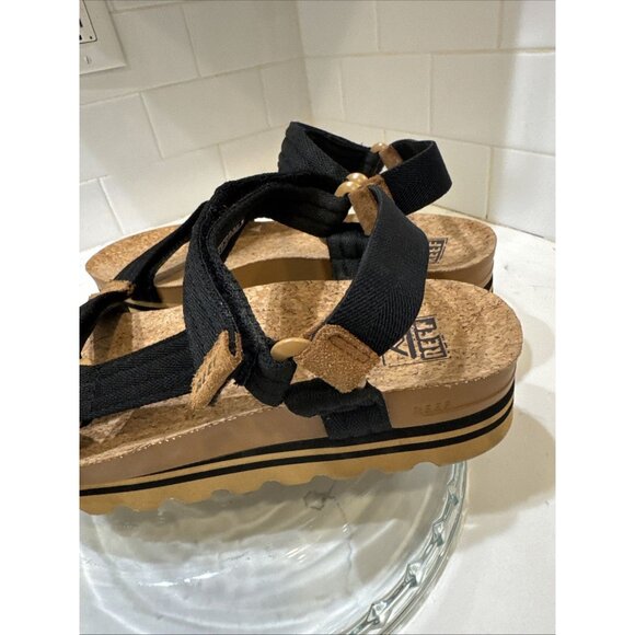 Reef Rem Hi Womens Platform Sandals Sz 8 Black Adjustable Straps Cork - MINT - Picture 6 of 14